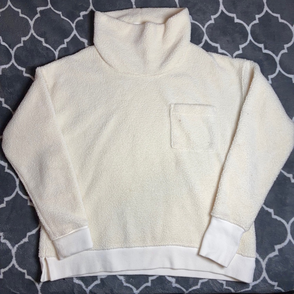 Vineyard Vines Womens Small Sherpa Fleece Pullover Funnel Neck Cream Sweatshirt